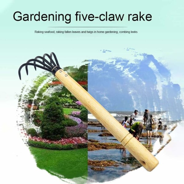 Gardener's Claw Rive 15" med træhåndtag for fast greb - Japansk klorive ideel til havearbejde og ukrudtsplanlægning