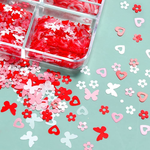 3D Hjärtformade Nagelglitter för Alla Hjärtans Dag Nageldekaler Kärlek Hjärta Nagelsekvenser Glitter Dekaler Nageldesign för Kvinnor Manikyr Alla Hjärtans Dag Romantisk Na