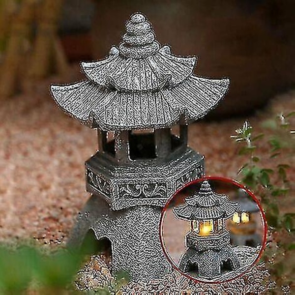 Statyer De Lanterne De Pagode Nergie Solaire, Ornements De Jardin De Lumire De Pagode De Style Japonais, Pagode Vintage Lumineuse Autonome Dcorative
