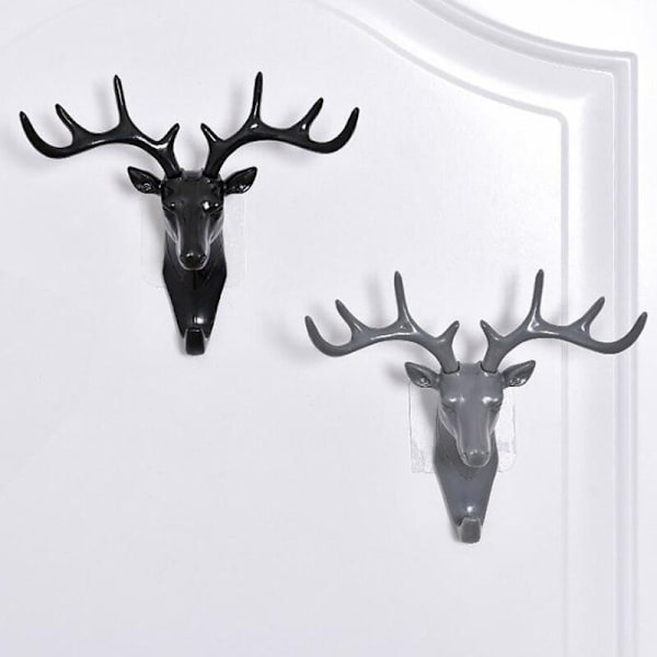 Sugkopp Krokar Triumph 2 Pack Nordisk Hjort Huvud Nyckel Krokar Vägg Klädhängare Sovrum Bakom Dörr Badrumstillbehör Kökskrokar (Svart+Grå)