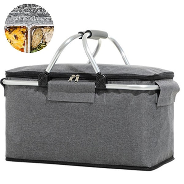1 x picknickkorg, bärbar hopfällbar kylare, marknadsförvaringskorg (grå)