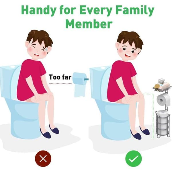 1 toiletpapirholder, opbevaringshylde, rustfrit stål, fritstående stativ, til badeværelset.