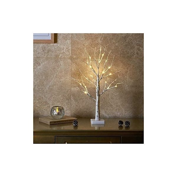 Inomhusbelysning 24st Varmvit LED Träd Björk Trä Dekor Batteri ansluten Hem Födelsedagsfest Juldekor inomhus Bröllopsdekoration (60cm/2ft)