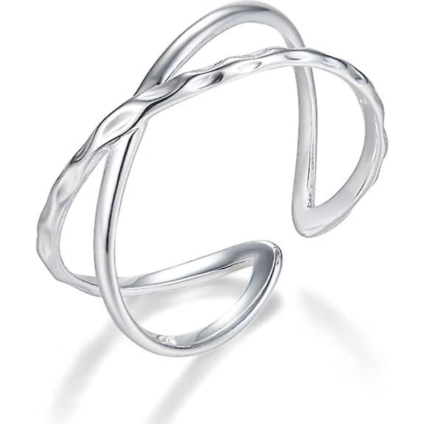 925 Sterling Silver Ring kvinnors liten justerbar öppen korsring smycken storlek