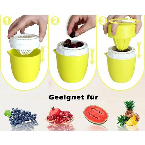 Manuell citruspress med unik citronformad design, två användningslägen för olika frukter (gul)