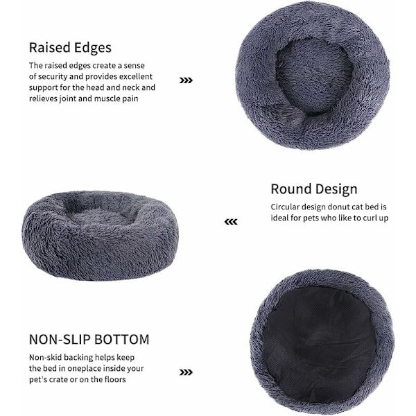 Lugnande kattbädd Djurbädd för katter och små hundar Kattbäddkudde Donut Hundbädd Passar 40cm (Förpackning med 1) Mörkgrå