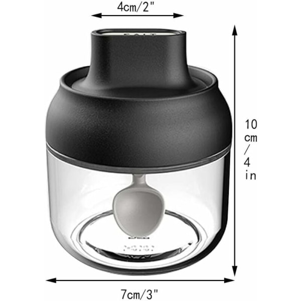 2 st lufttäta glas kryddbehållare kryddflaska salt peppar kryddförvaringsflaska kryddburkar kruka med sked - Svart