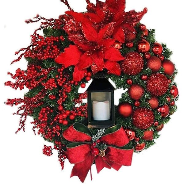 Julkrans Konstgjorda Blommor Röd 43cm Julkransar Jul Spiskrans Inomhus Utomhus Juldekoration För Dörr Vägg Fönster Wal