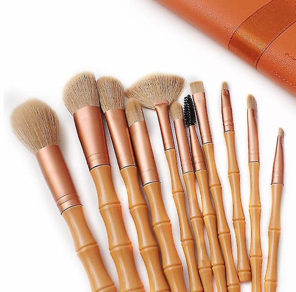 Bärbar skönhetsväska 11 st bambu makeup borste verktyg set-1（B）