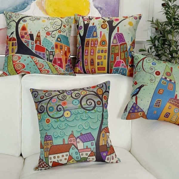 Set med 4 dekorativa canvas kuddfodral för soffa, sovrum, bil - 18 x 18 tum (konst)