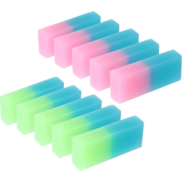 10-pack tvåfärgade pennblyertsgummi elastiskt gummiborttagning för skolmaterial
