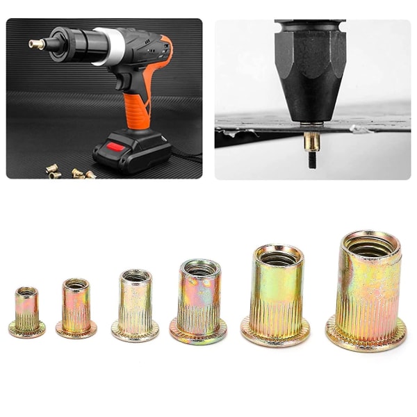 Nitar mutter set 300 stycken kolstål platt huvud gänga M3 M4 M5 M6 M8 M10