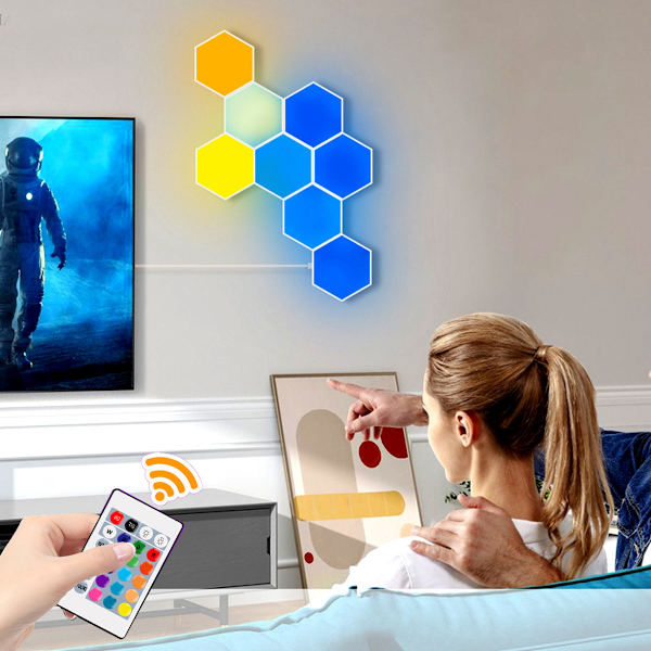 Hexagonala lampor med fjärrkontroll, smarta LED-väggljuspaneler, beröringskänslig RGB-stämningsbelysning