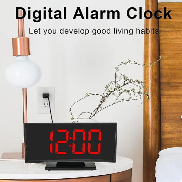 Stor skärm LED digital väckarklocka display elektronisk klocka mode kurvad väckarklockaröd