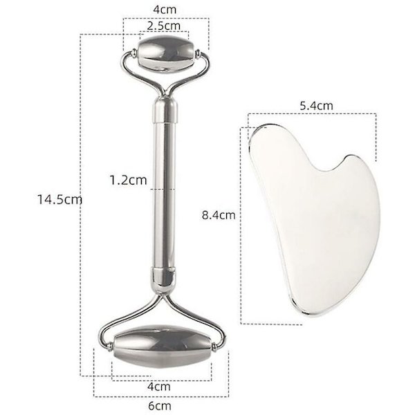 Rustfrit Stål Ansigtsrulle og Gua Sha Sæt Ansigtsrulle Massager ??T Hudpleje Rulleværktøj til Ansigt, Øjne, Hals, Lindrer Fine Linjer og Rynker