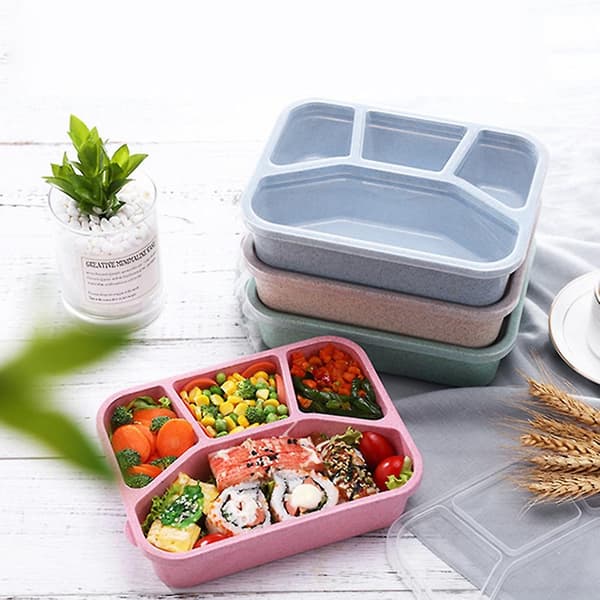 1000ml Bärbar 4-Ruts Bentolåda Lunchhållare Picknick Matförvaringsbehållare (Rosa)