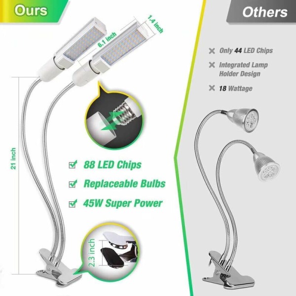 50W planttillväxtlampa, 100LED plantljus Dubbelhuvud krukväxtlampa