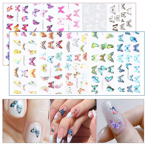 Fjärils Nagelkonst Tillbehör Holografisk Folieöverföringsdekaler Färgglada Fjärils Nageldekorationer Charms Fjärilar Nagelfolie Tatuering För Akrylnaglar