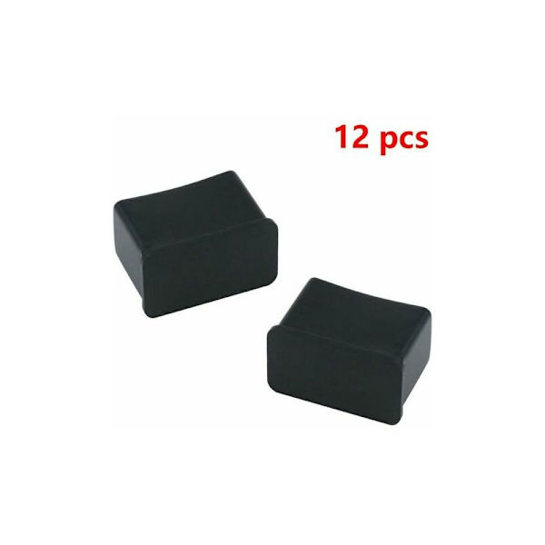 12-pack rektangulära bord- eller stolsbenskydd i gummi, svart, 15 x 30 mm, STOL