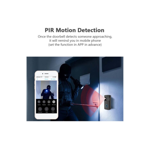 Smart Videodørklokke Trådløs Videodørklokke HD 720P Bred Vinkel Hjemmesikkerhedskamera To-vejs Telefonapp