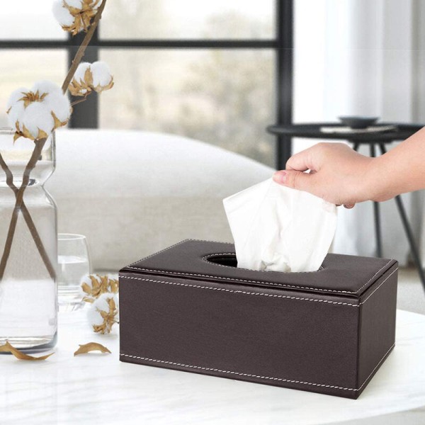 Standardstorlek PU-läder Tissue Box-hållare Tissue Box- cover med magnetisk bas för sovrum eller vardagsrums badrum