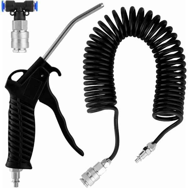 Lastbil blæsepistol Pneumatisk blæsepistol med 5 meter spiral slange Lastbil luft pistol rengøringssæt med T-stik, sort