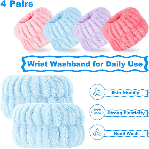 8 stk. Spa Håndledsvaskebånd Mikrofiber Håndledsvaskehåndklæde Bånd Håndledsband Til Vask Ansigt Absorberende Håndledsband Håndleds svedbånd Til Kvinder Piger Forhindrer Liq