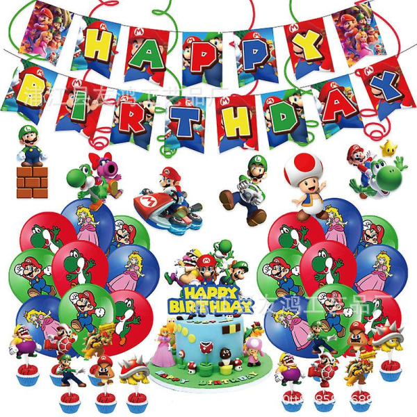 Super Mario Födelsedagsfest Dekoration Baby Shower Pojke Flicka Serviser Tillbehör Bordsduk Tårta Toppers Numbers Ballong BakgrundStor flagga 1st