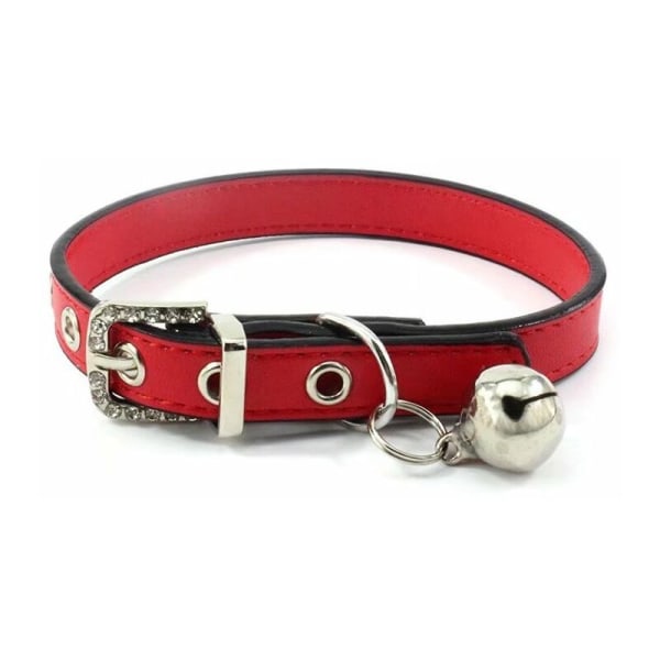 Justerbara klockhalsband i mjukt läder Katthalsband för katter Kattungar Valp Små hundar (15cm-21cm)-Röd