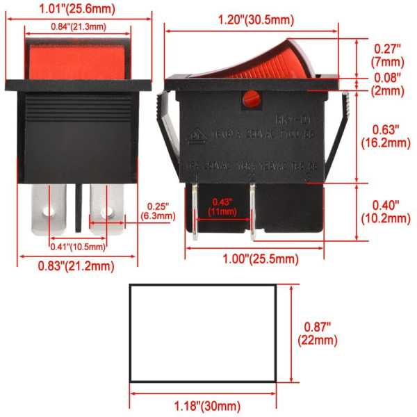 4-polig ON/OFF vippbrytare, rött ljus (2-pack)