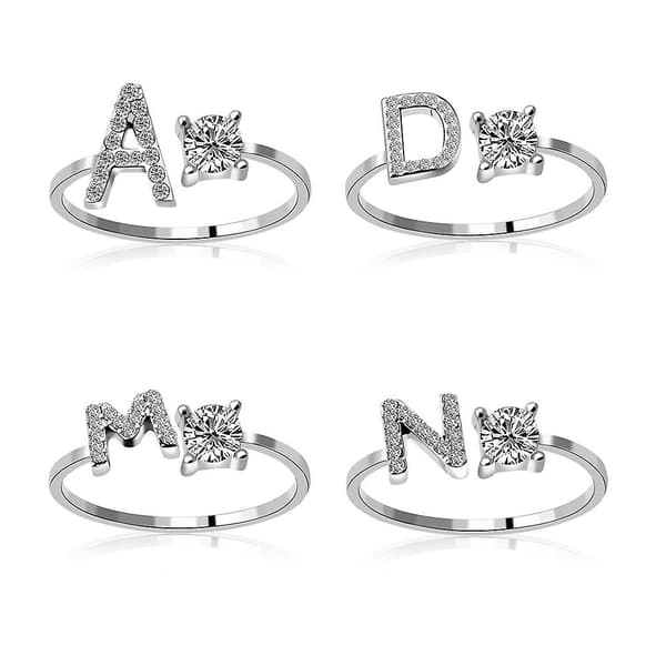 Az Bokstav Metall Justerbar Delad Ring Initial Namn Bokstav (c)