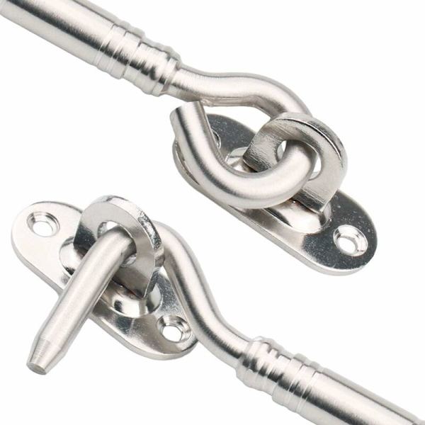 Rustfrit stål kahyt krog, Heavy Duty port lås lås skur, sving dør lås, vindue hardware lydløs beslag med skruer, 205mm, pakke med 2