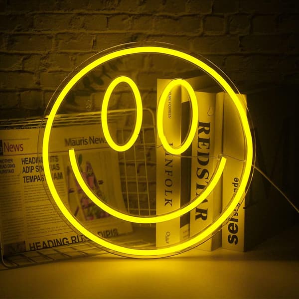Smile Face Neon Skylt Led Neonljus Väggdekor Smiley Face Ljus Upp Skyltar USB-driven Gula Neonskyltar för Sovrum Barnrum Bröllopsfest Dekoration