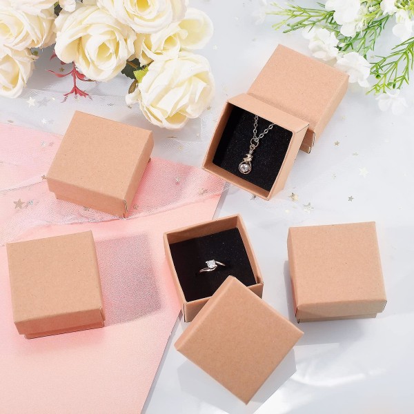 24 st Brun fyrkantig kartong smycken Ring lådor Papper Retail Presentförpackning24st
