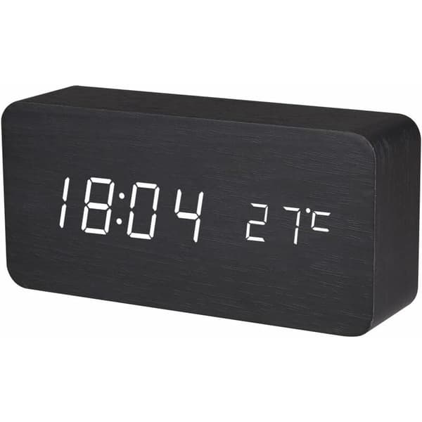 Digital LED-klocka Sovrum Skrivbord Röststyrning Timer Dekoration Vita Siffror Temperaturmätare