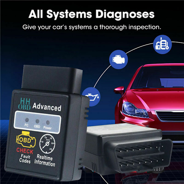 HH OBD ELM327 V2.1 Bluetooth OBD2 OBDII CAN BUS - bildiagnostiskt verktyg, motorläsare, gränssnittsadapter