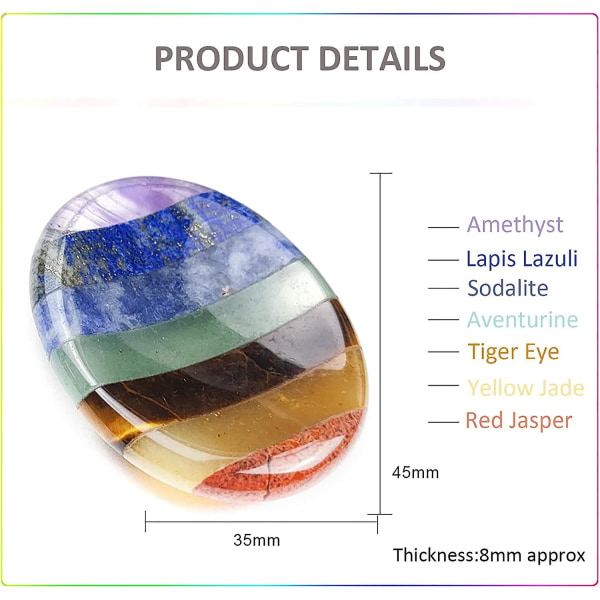 Tumsten för ångest – 7 chakra helande kristall oval ficksten (regnbåge)