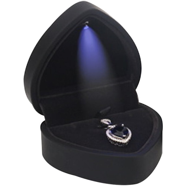 Elegant LED smykkeskrin i fløjl, gaveæske til halskæde, armbånd med LED-lys til smykkevisning, Valentinsdag, bryllup, forlovelse, sort
