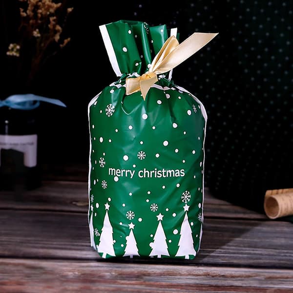 Julklappspåsar, återanvändbara dragsko-påsar för förvaring av presenter, 5-pack
