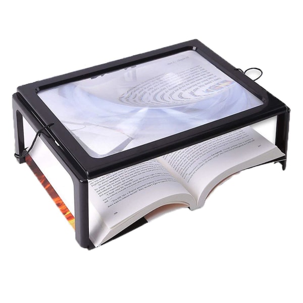 A4 skrivbordsförstoringsglas Handfritt rektangulärt helsidesförstoringsglas 4 led-lampor upplyst 3x läsförstoring