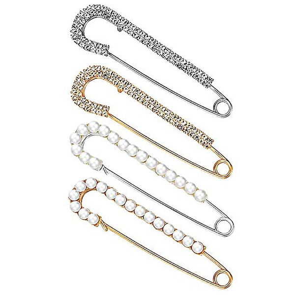 Kvinnor Broschnålar Tröja Sjalklämmor Faux Kristall Och Pearl Broscher, Säkerhetsnålar Klänning Skjortklämmor För Kvinnor, 2 Styles, Guld, Silver