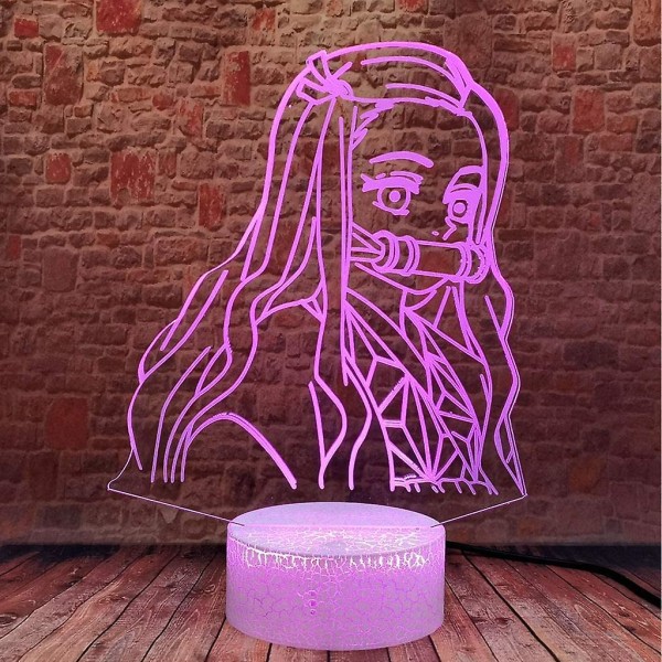 Demon Slayer Kamado Nezuko 3D Illusion Anime Nattlampa LED-lampa 16 Färger RGB Fjärrkontroll Rum Dcor För Flickor Fest