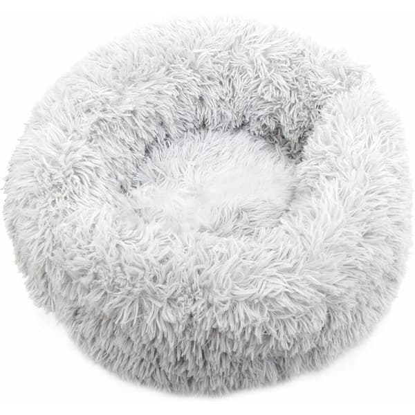 Rund kæledyrsseng, beroligende seng til hunde, katte, donuts, hvalpe, katte, killinger (20 tommer i diameter)