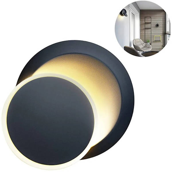 360 graders roterande vägglampa, modern LED-belysning för hem, kontor, vardagsrum, sovrum, hall, familjerum, svart dekoration