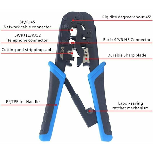 Professionell nätverkskrimpverktyg RJ45 RJ45 R11 Cat7 Cat6-krimpverktyg