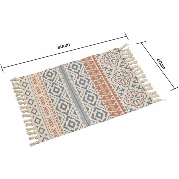 Bohemisk bomullsmatta för inomhus- och utomhusbruk med fransar, handvävd liten matta för vardagsrum, sovrum, modern design för hemmet 60x90cm