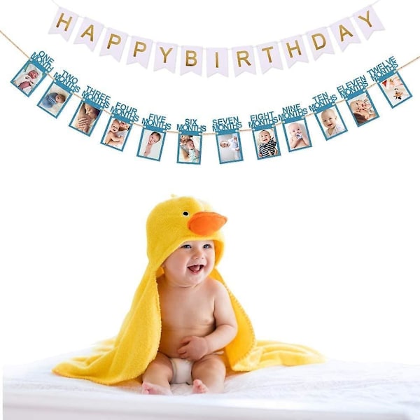 1-årsdag Fotobanner för Nyfödda till 12 Månader, Månadsvis Milstolpe Dekoration för Pojkar och Flickor
