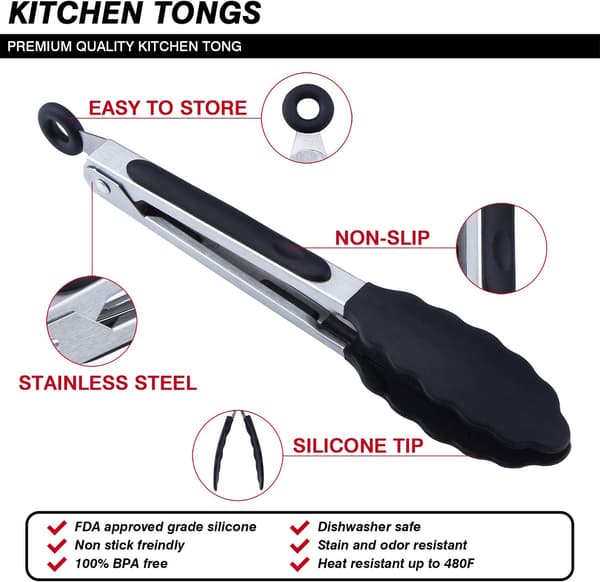 Mini silikon serveringsklämmor 17,8 cm Set om 3 - Svart