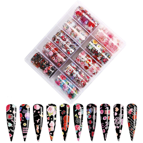 Nagelkonstfolieöverföringsstickers Klassiska Alla hjärtans dag Söta mönster Nagelomslag Nagelkonst Sticker Dekaler Foliestickers Set Nagelspetsar Manikyr Kvinnor An