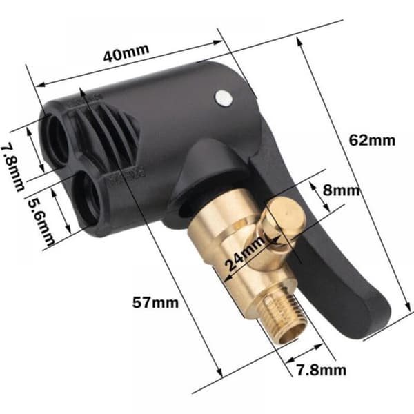 Sett med 2 spak-dekkventiladaptere, oppblåsingsdyser for luftpumper (bil/lastebil/sykkel).